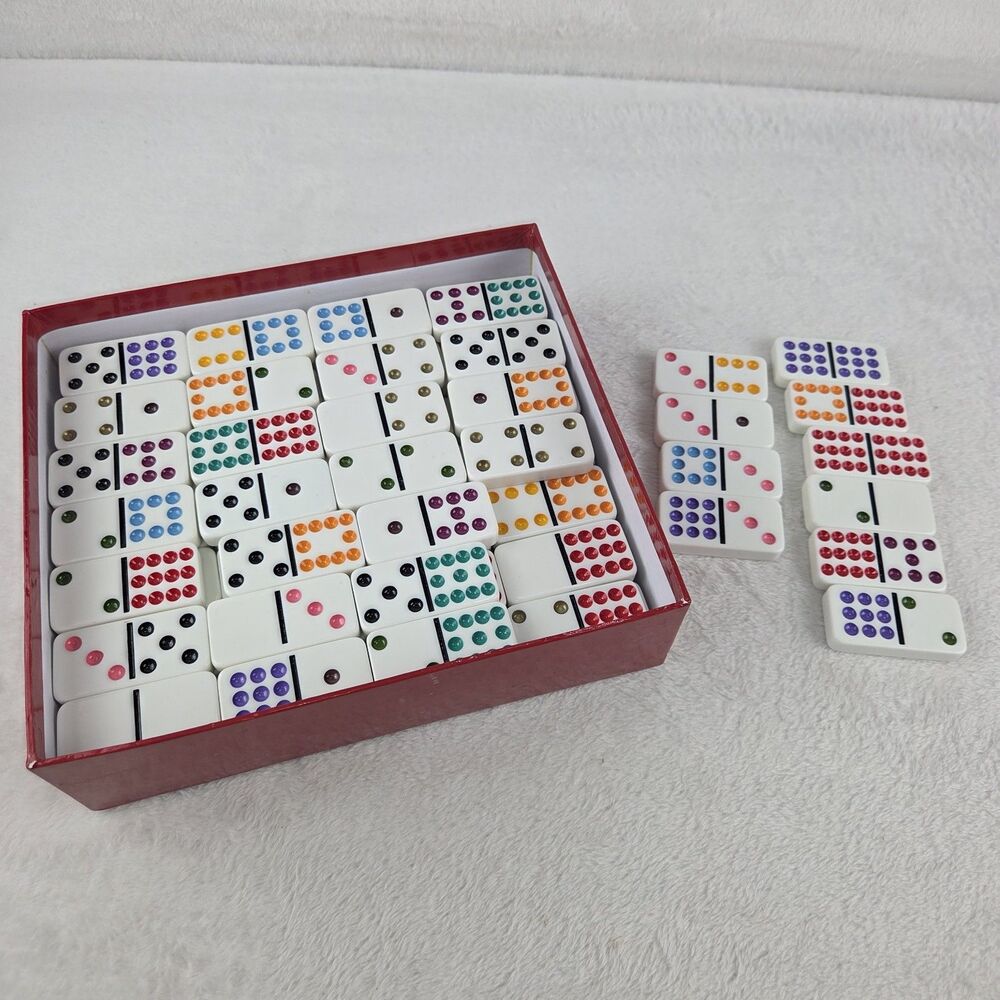 Train Dominoes Set Double 12 Color Dots Game With Train Hub Complete - Picture 10 of 16